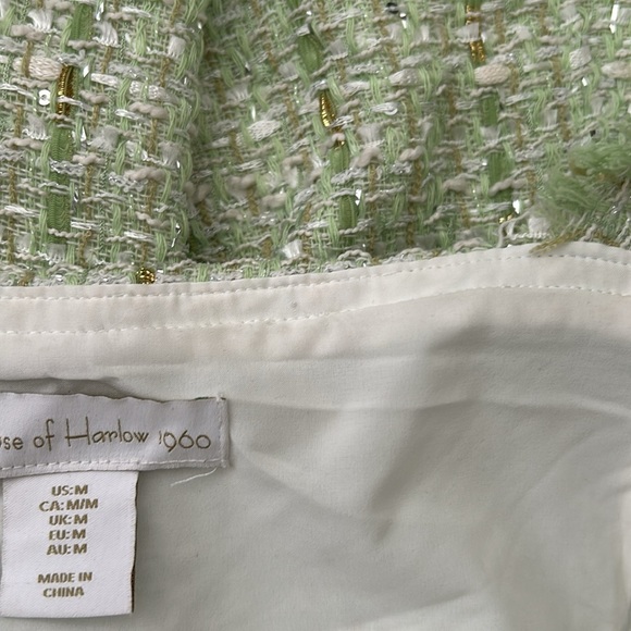 House of Harlow 1960 Tweed Green & Gold Mini Dress Size M - Picture 11 of 13